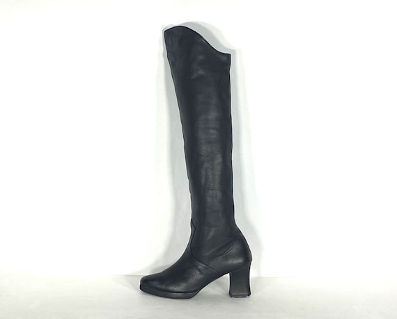 1970s  black leather platform over the knee boots… - image 2