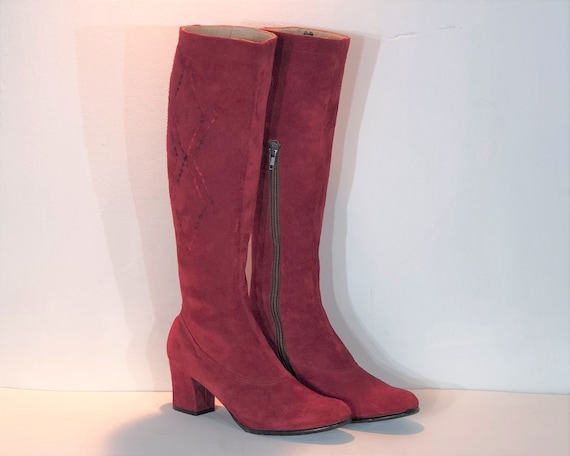 1960s red suede boots - size 6 - 1960s mod boots i