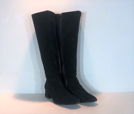 1960s mod suede knee high boots - size 9 narrow -