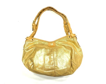 1990s Jimmy Choo gold faux leather hobo - 1990s bag - 1990s vegan purse - 1990s hobo in gold fabric with faux leather trim - Y2K purse