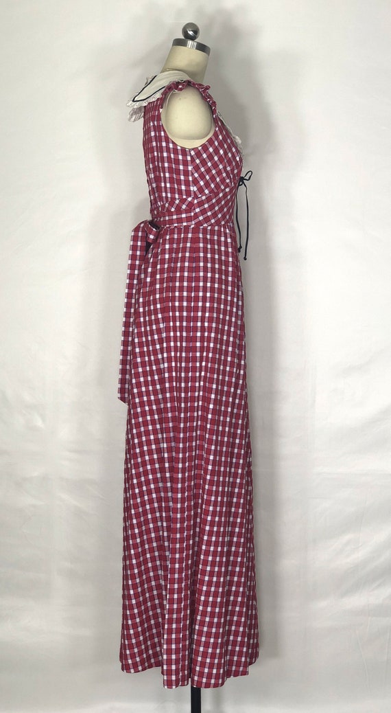 1970s red and white checked maxi dress - small - … - image 2