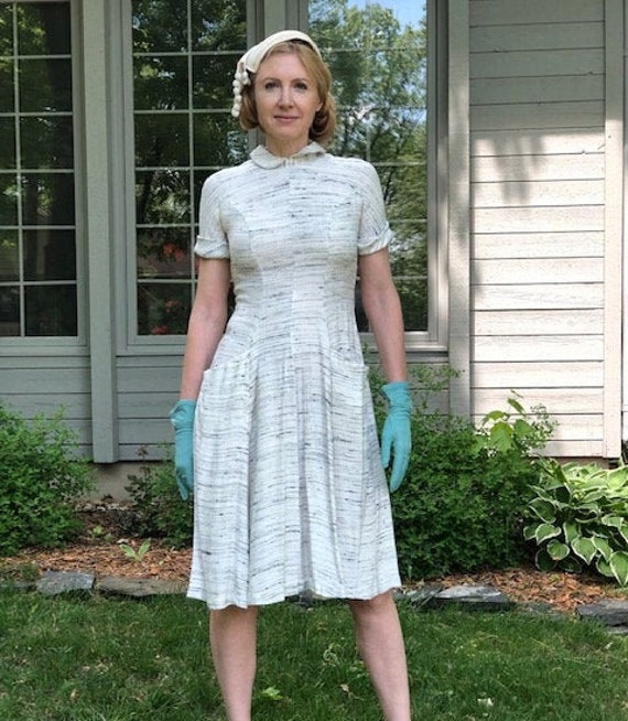 1940s vintage dress - medium - 1940s shirtdress in