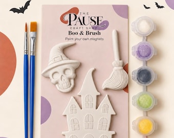 Halloween Magnet Painting Kit with Paints and Brushes – Pumpkin, Ghost, Castle or Bat