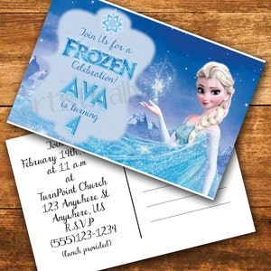 Convite personalizado para festa de aniversário Frozen no estilo cartão postal - para impressão