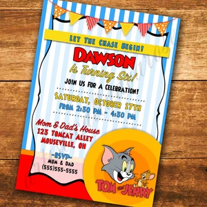 Invito digitale personalizzato ispirato a Tom & Jerry - PDF digitale