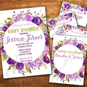 Purple Flower Baby Shower Deluxe Kaart Bundel - Aangepaste Digitale PDF