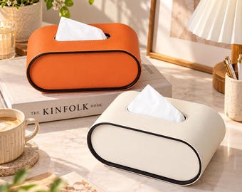 Leather Tissue Box Cover Modern Rectangular Tissue Holder for Living Room Bedroom Office Desk