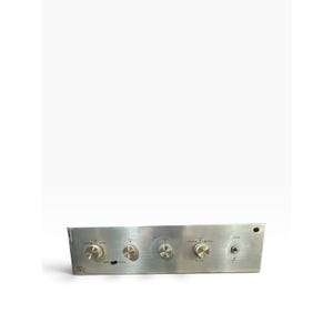 May include: A brushed silver audio amplifier faceplate featuring four circular control knobs, a small toggle switch, and a power indicator light. The AR logo is printed on the left side, with labels for phono, tape, bass, treble, and volume.
