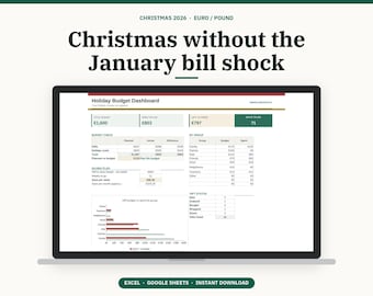 クリスマス予算スプレッドシート2026、ギフトリストトラッカー、クリスマスプランナー（アイルランド・イギリス）、ホリデー支出計画（ユーロ・ポンド）、Googleスプレッドシート