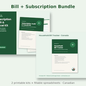 Paket med fakturaspårning och prenumerationsgranskning | Utskrivbar kanadensisk budget, fakturakalender, prenumerationsspårning, avbokningsmallar | PDF + Excel bild 1