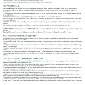 May include: A document titled Northwest WA Canadian Crypto Records Kit, providing instructions for a record-keeping workbook. It outlines five steps for tracking crypto transactions, staking income, and tax summaries for Canadian users.