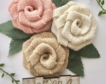 Peach Burlap Flower Trio - Farmhouse Wedding Decorations, Rustic Wedding Decor, Barn Wedding, Country Wedding, Outdoor, Wedding, Rustic