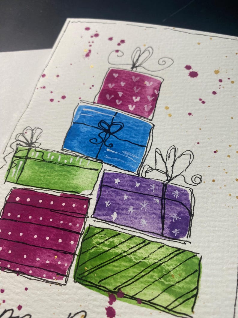 Colorful Birthday Card Handmade, Hand Painted Watercolor Greeting Card ...