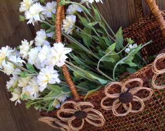 Rustic Burlap Daisy flower set of 8- farmhouse wedding - embellishment - rustic flowers - burlap flowers - brown flowers - rustic wedding