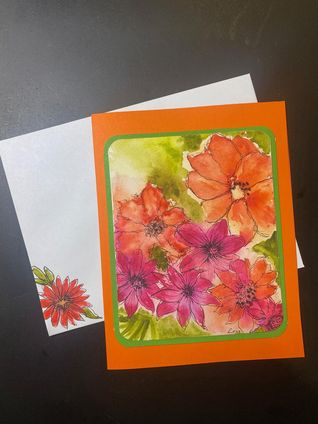 Original Watercolor Floral Note Card OOAK Hand Painted Flower Greeting ...