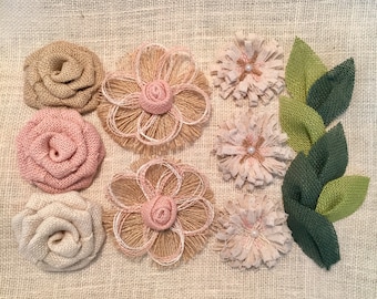 Peach Burlap Flower Set of 15 - Farmhouse decor, peach home decor, peach wedding, letter board, burlap decor, burlap flowers,  wreath