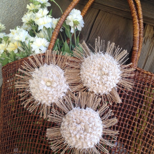Shabby Chic Burlap Flower Set of 3 - Shabby Chic - Rustic - Country - Vintage - Wedding - Home Decor - Lampshade Flowers