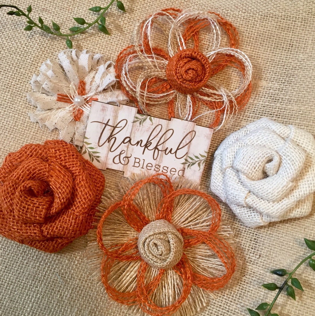 Orange Burlap Flowers Farmhouse Pumpkin Burnt Orange Fall Etsy