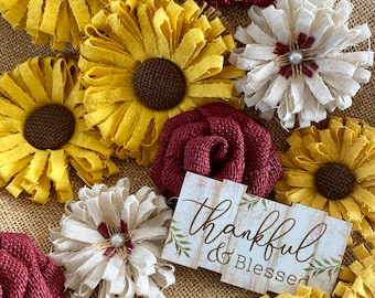 Sunflower and Maroon Flower Set of 12, Farmhouse decor, farmhouse flowers, sunflowers, maroon flowers, farmhouse wedding, Rustic wedding