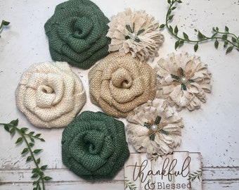 Farmhouse Wedding Flower Set of 7, rustic wedding decorations, woodland decor, farmhouse decor, rustic decor, burlap flowers, farmhouse home