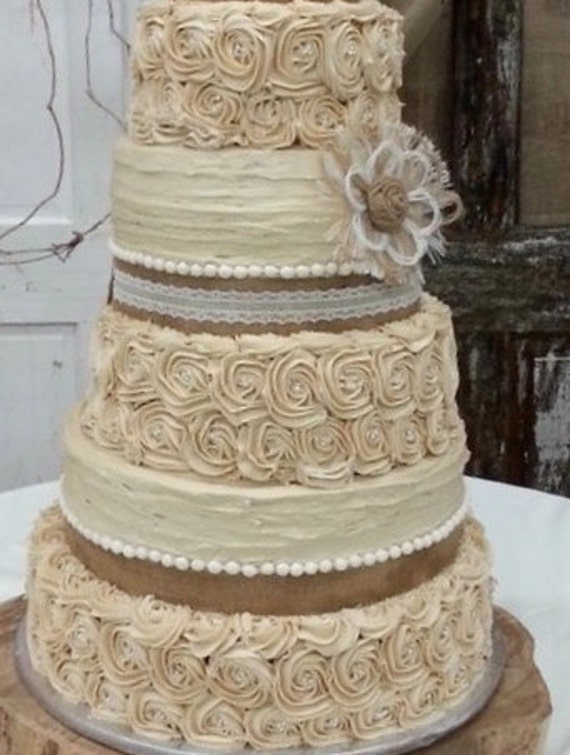 Rustic Wedding Cake Burlap Flower Farmhouse, Southern, Barn