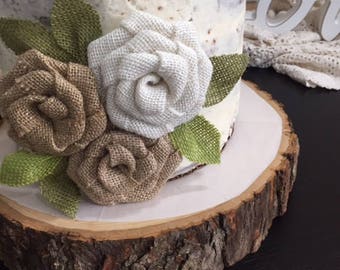 Woodland Wedding Cake Topper, Enchanted Forest Wedding, Rustic Forest Wedding Decor, Burlap Flowers, Forest Themed, Cake decorations