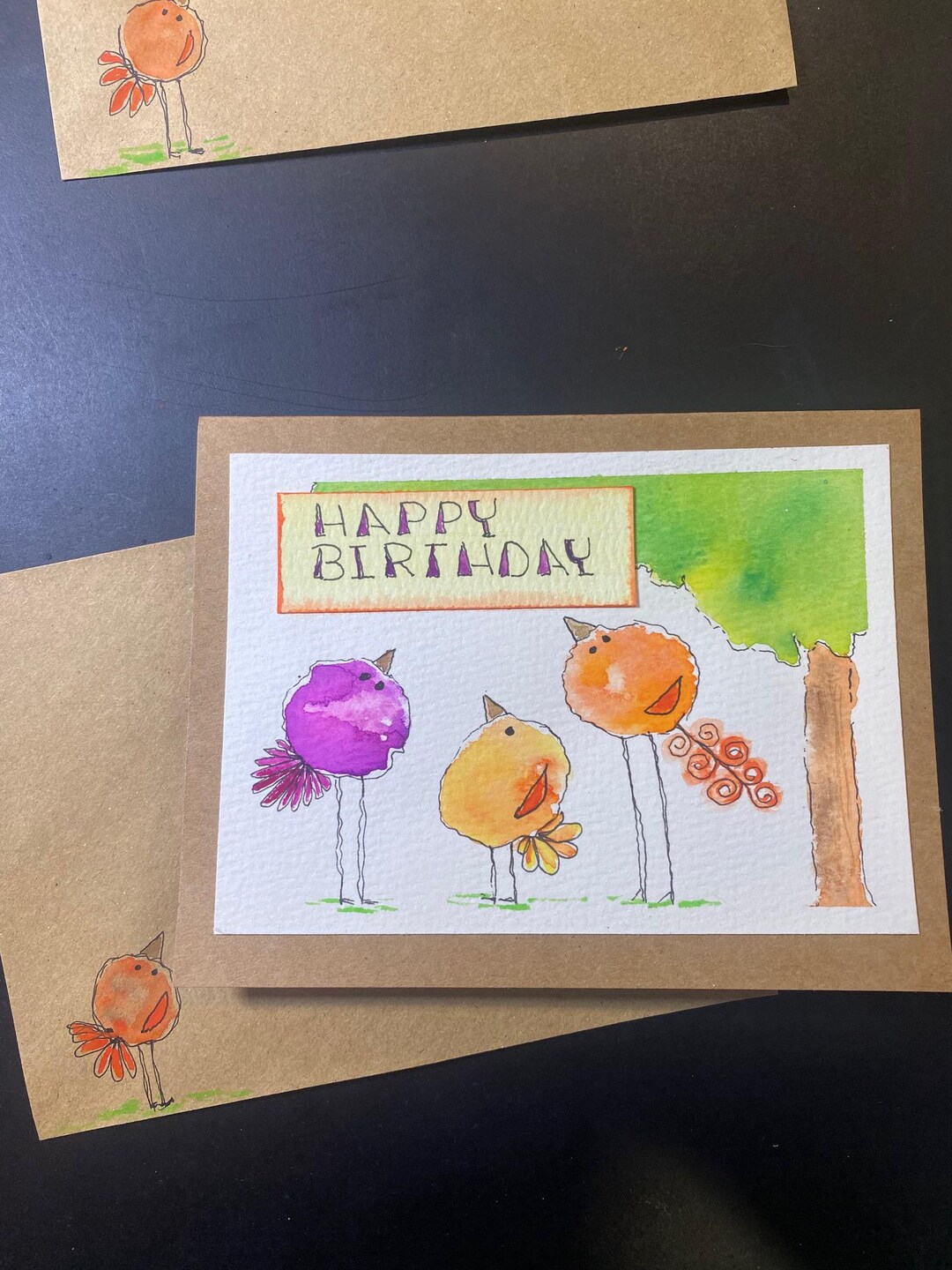 Colorful Birds Happy Birthday Watercolor Card – Original Hand Painted ...