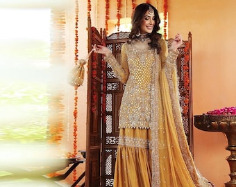 Yellow Pakistani Mehendi mayoun Gharara Etsy
