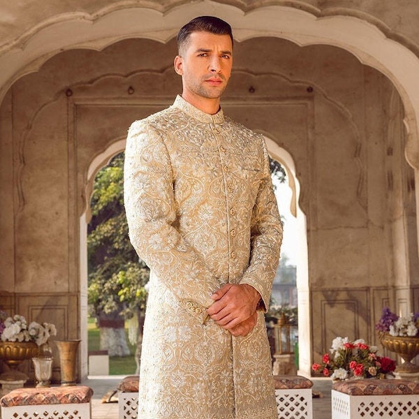 Men's Beige Sherwani