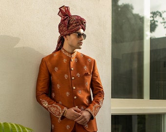 Orange Rawsilk Prince Coat, Nehru/Bandhgala