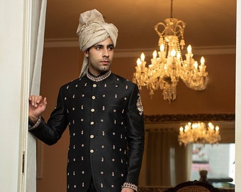 Black Rawsilk Prince Coat, Nehru/Bandhgala