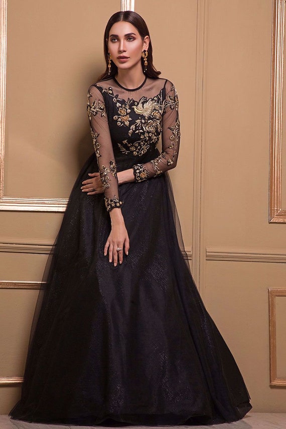 Elegant Black Net Sleeveless Gown