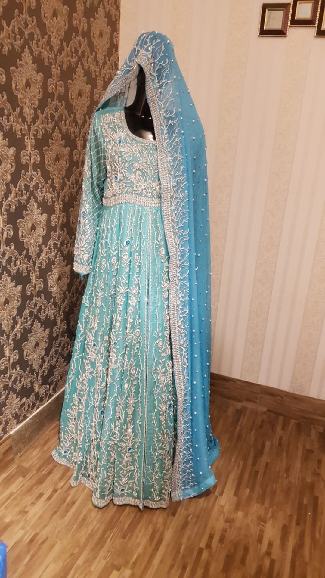 Pakistani Bridal Maxi Dress, Long Blue Gown, Bridal Dress, Wedding ...
