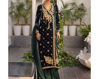 Emerald Angarkha with crushed silk pants