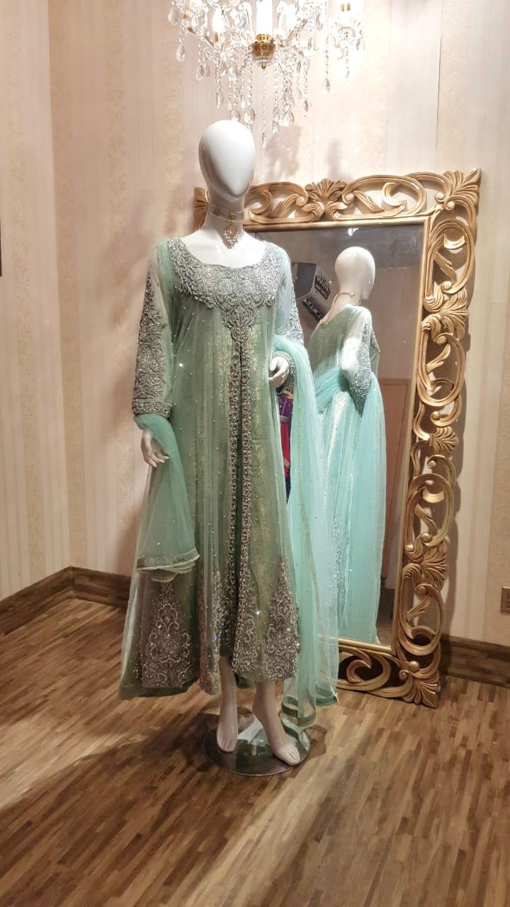 Pakistani Bride Mint Green Maxi Dress 