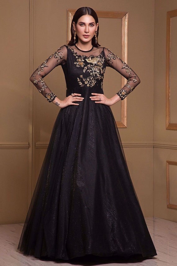 Buy Black Imported Net Designer Party Wear Gown | Gowns