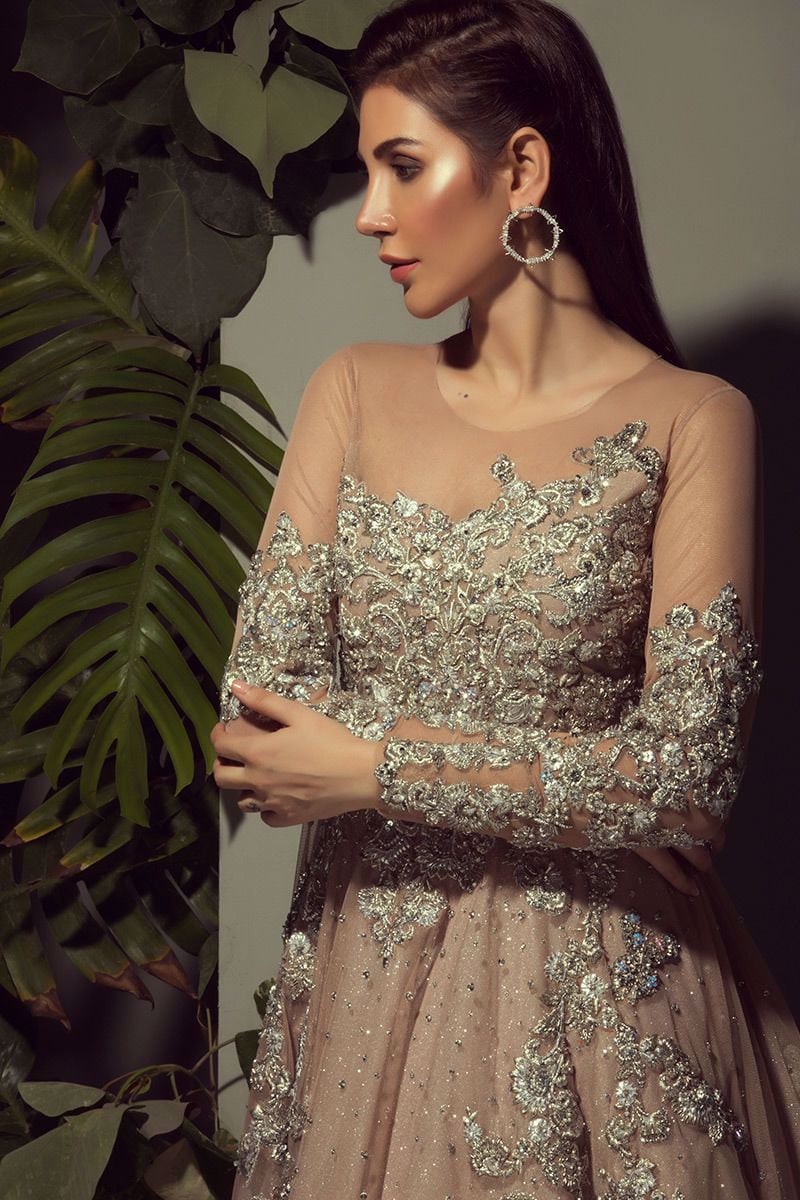 Grey Net Indian Pakistani Long Gown Anarkali Suit SFZ130250 – Siya Fashions