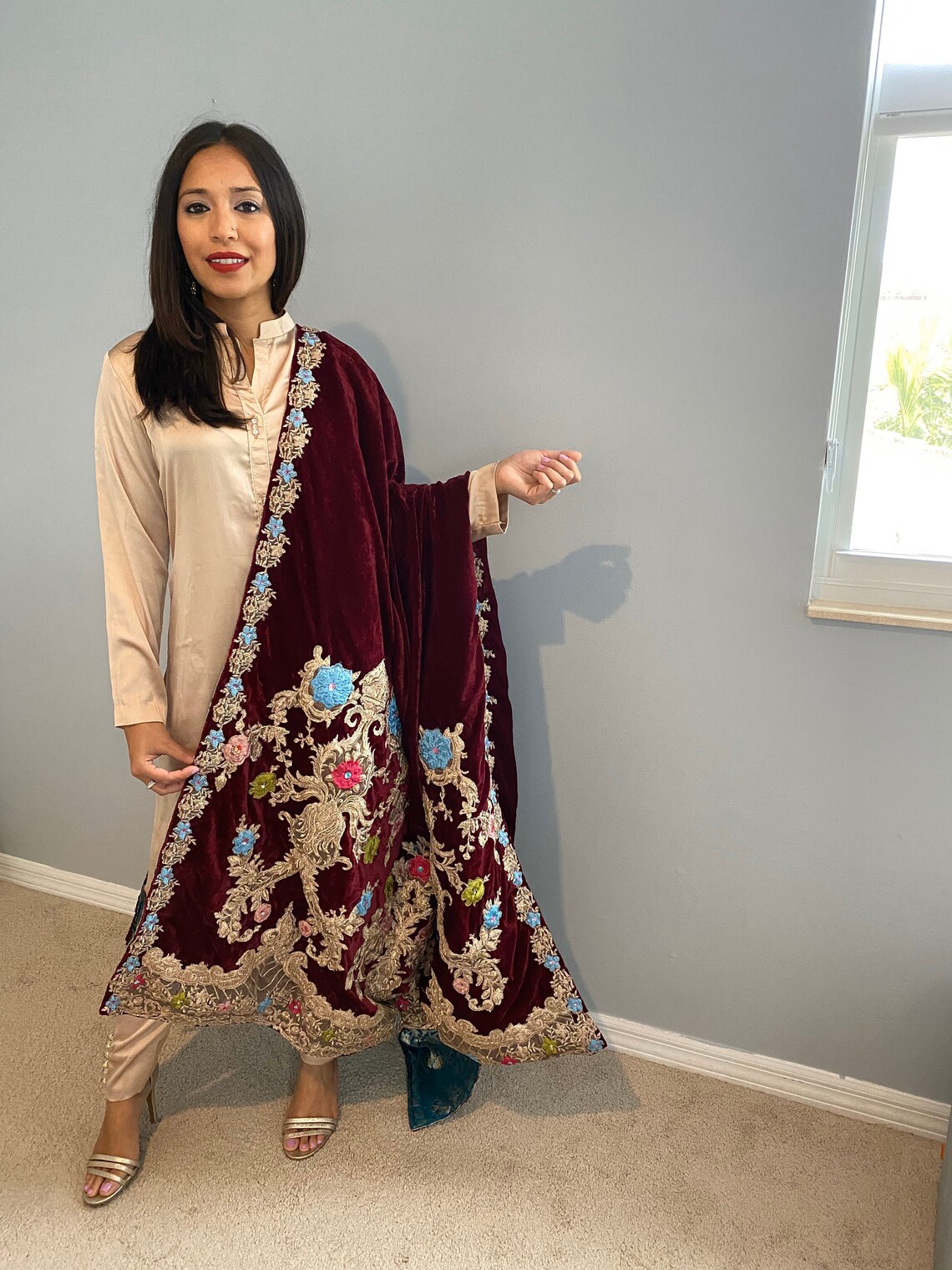 Velvet embroidery shawl velvet shawls women accessories Etsy