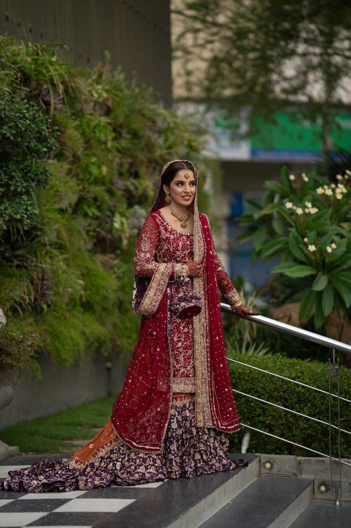 Pakistani bridal dress red traditional Sharara image 1