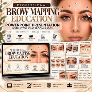 Professional Brow Mapping PowerPoint | 60+ Editable Instructor Training Slides | Esthetician Classroom Presentation | Beauty Education