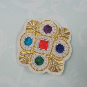 White Shimmery Gold Metallic Iron On Sew On Embroidered Patch Applique - 2.85&quot;  68mm - Many available! **Free letter rate shipping!!**