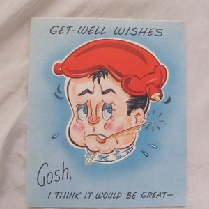 Tarjeta de felicitación vintage: "Lo siento, estás enfermo, te deseo una pronta recuperación". Pop-up de rescate. Reutilizar, reciclar, reutilizar. *Envío gratuito a tarifa de carta*
