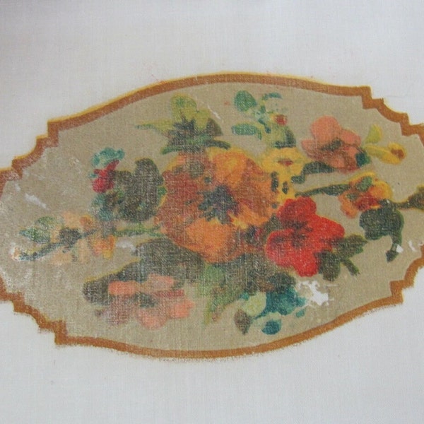Circa 1920's - Floral Oval // Image Transfer for Wood Furniture Tile 4" x 3" // England Original Antique Not Reproduction Not Waterslide
