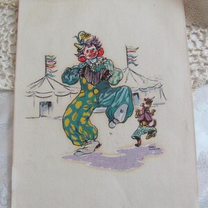 Impression d'art de chien de cirque de clown de Helen Andrews des années 1940 sur le papier pour encadrer 7 "x 9"