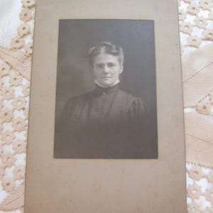Original Photograph Antique Circa Late 1800's // Photo of a Lady Woman White High Neck Dress Glasses // Cabinet Card 19th Century 6" x 9"