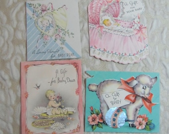Een cadeau voor nieuwe babykaarten Lot - Gebruikte vintage jaren 1950 - Kleine cadeaubonnen