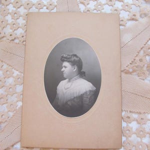Original Photograph Antique Circa Late 1800's // Photo of a Lady Woman White High Neck Blouse // Cabinet Card 19th Century 5" x 7"