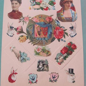 Lot de cartes téléphoniques anciennes découpées à l'emporte-pièce, vers E1900, L1800, victorien allemand en relief, bouquet de fleurs, chien, page d'album
