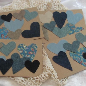 Lot de 4 cartes de correspondance faites main avec enveloppes - linge de maison en tissu vintage 5 x 7 po., verso vierge - cadeau de Noël pour toutes les occasions