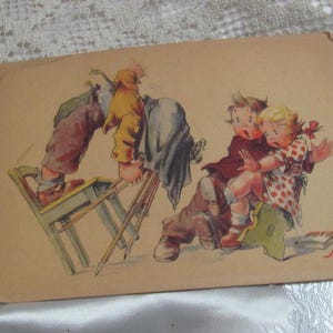 Cartolina postale antica realizzata in Chech, risalente all'inizio o alla metà del secolo scorso // Stampa fotografica di bambini illustrata // Inutilizzata 4" x 6" firmata SA